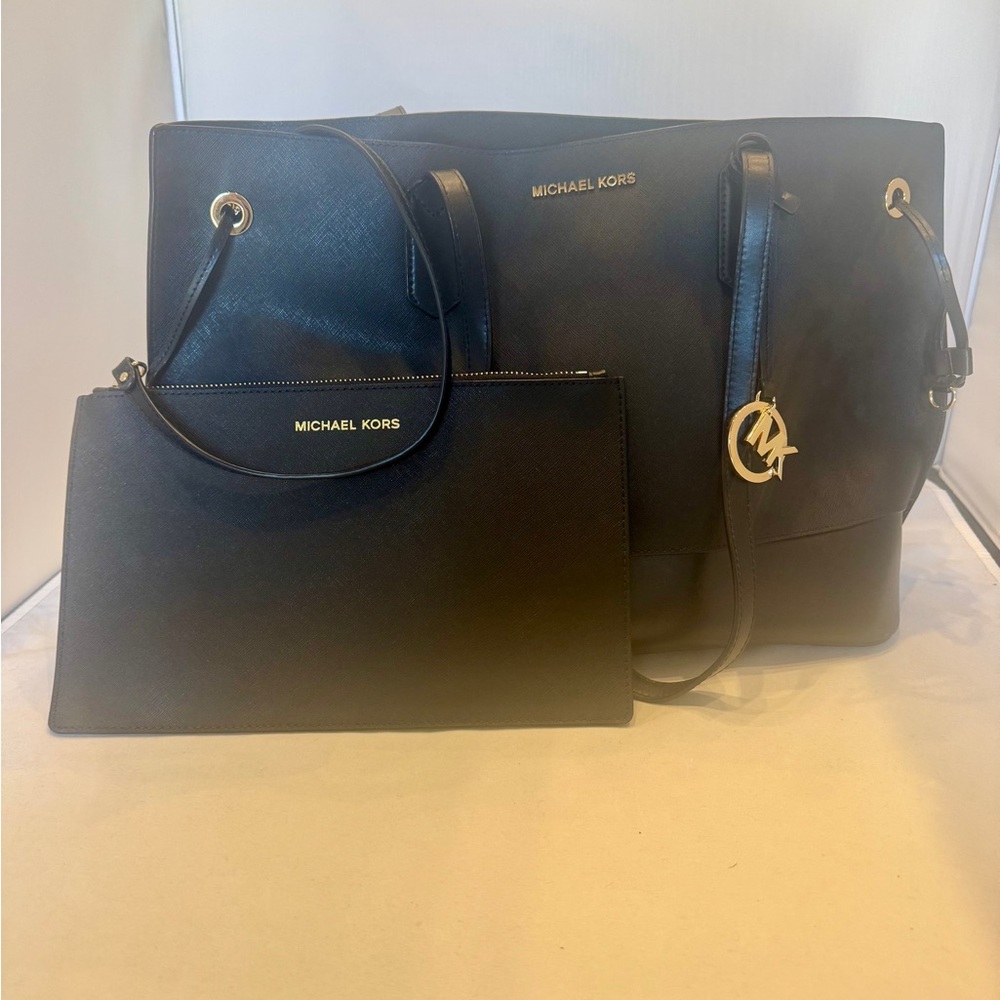 EUC MK Edith Black Tote and Clutch Set